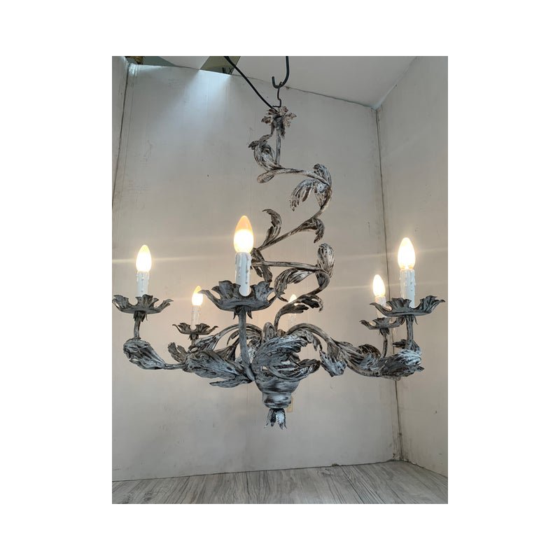 Brunish-Clay Florentine Wrought Iron Leafs Chandelier by Simoeng