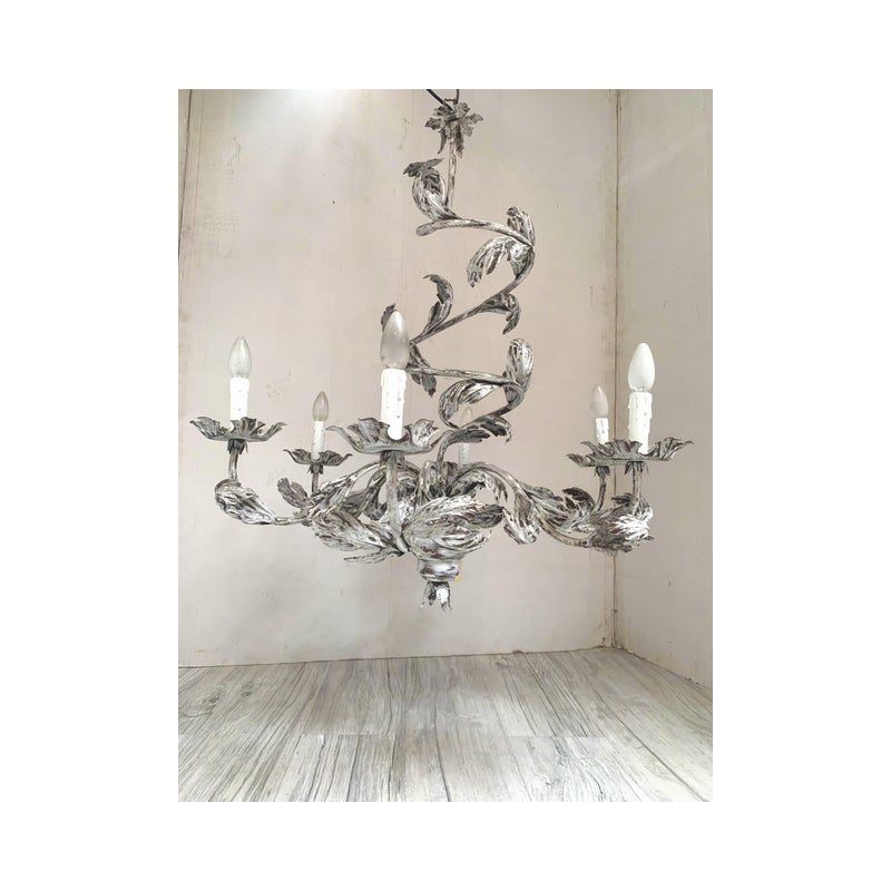 Brunish-Clay Florentine Wrought Iron Leafs Chandelier by Simoeng