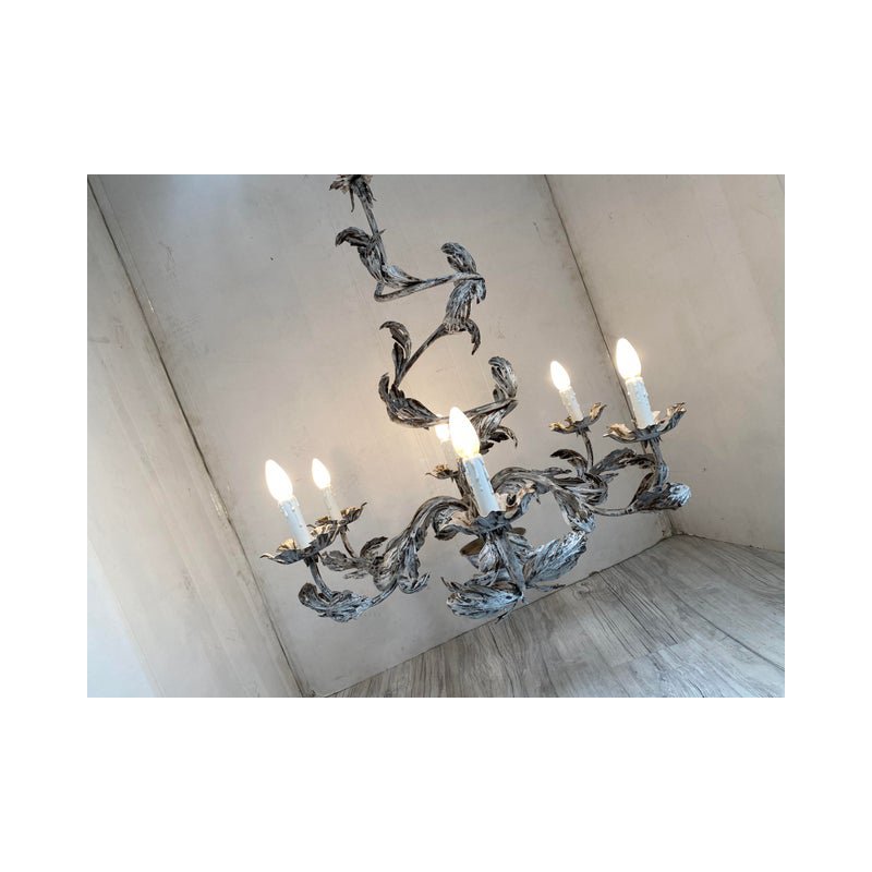 Brunish-Clay Florentine Wrought Iron Leafs Chandelier by Simoeng