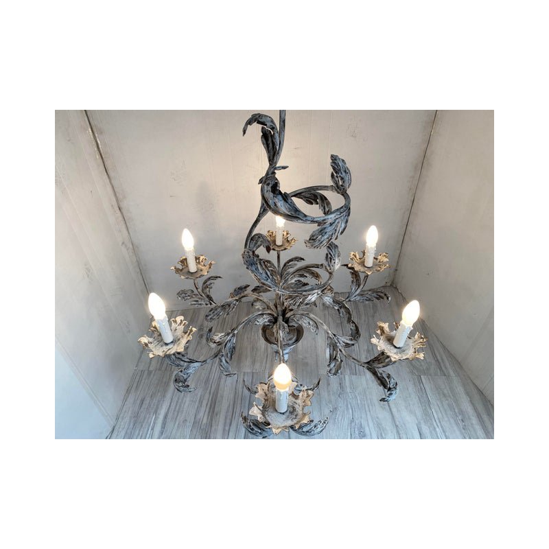 Brunish-Clay Florentine Wrought Iron Leafs Chandelier by Simoeng