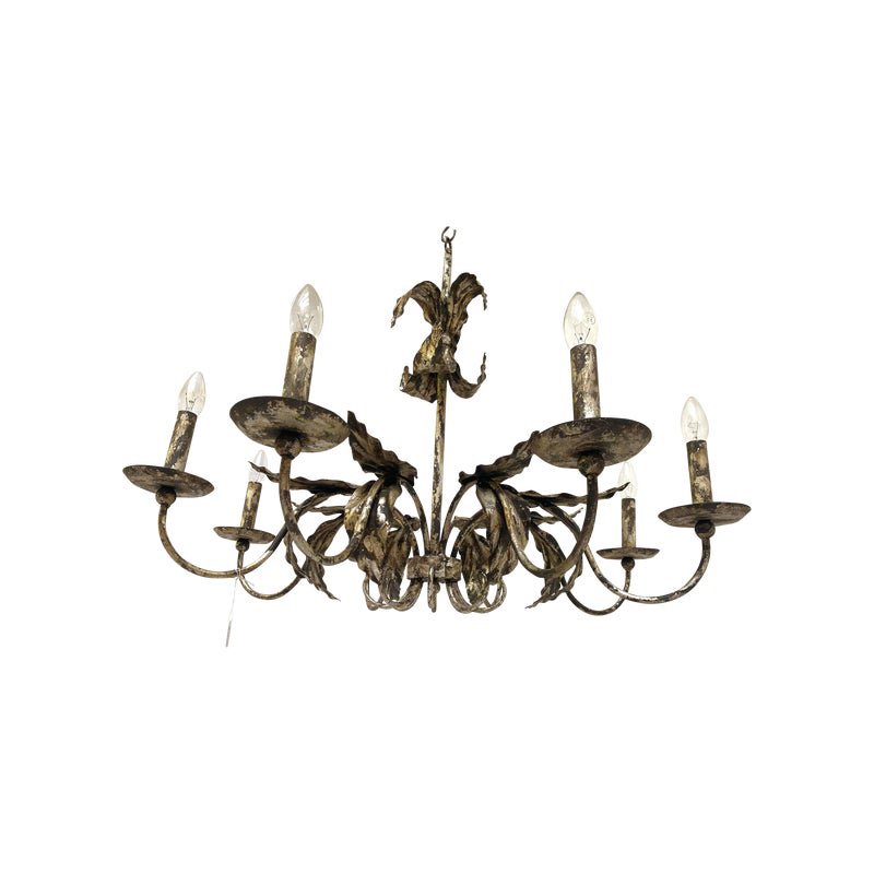 Brunish-Silver Florentine Wrought Iron Chandelier by Simoeng