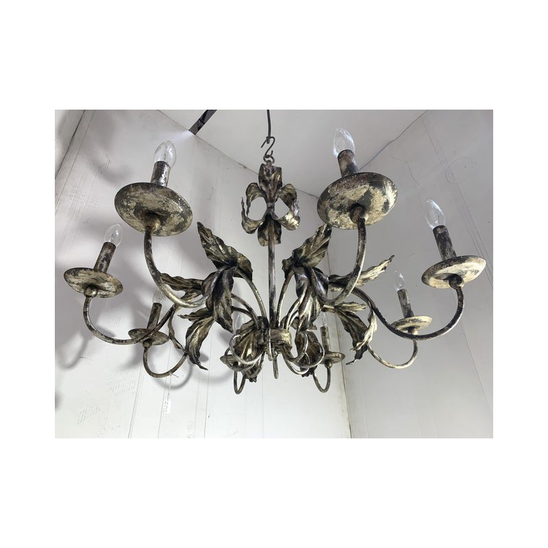 Brunish-Silver Florentine Wrought Iron Chandelier by Simoeng