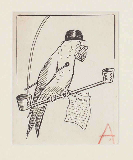 Bruno Angoletta, Parrot, China Ink, Early 20th Century