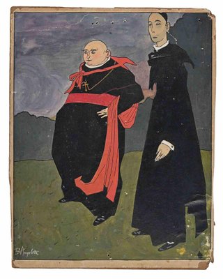 Bruno Angoletta, Priests, Original China Ink and Tempera, Early 20th-Century-ZCI-1165763