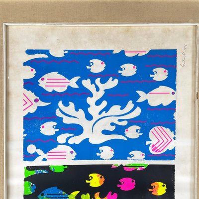 Bruno Contenotte, Colorful Marine Composition, Screen Print, 1982, Framed-GDD-1812250