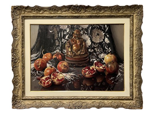 Bruno Croatto, Still Life with Buddha and Pomegranates, Painting, 1944, Framed-ZCI-1775957