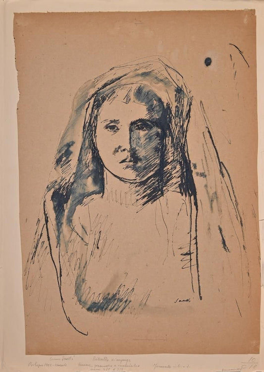 Bruno Saetti, Woman's Portrait in Shadow, Ink and Pen, 1940s