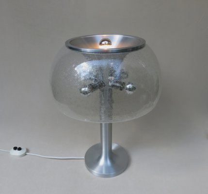 Brushed Aluminum & Bubbles Glass Table Lamp from Temde, 1960s-EY-1151042