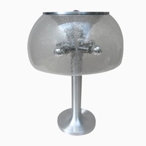 Brushed Aluminum & Bubbles Glass Table Lamp from Temde, 1960s-EY-1151042