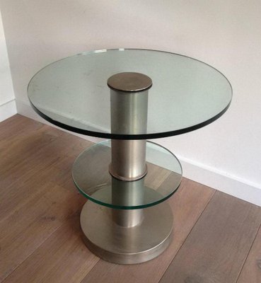 Brushed Metal and Glass Round Occasional Table, 1960s-BA-658616