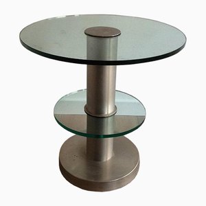 Brushed Metal and Glass Round Occasional Table, 1960s-BA-658616