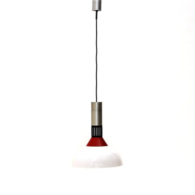 Brushed Metal and White Glass Chandelier from Stilnovo, 1960s-EZ-1131587