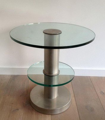 Brushed Metal & Glass Pedestal Table, 1960s-BA-1365696