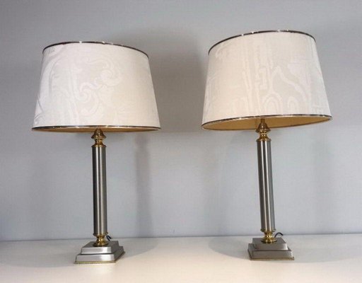 Brushed Metal Lamps by Guy Lefèvre, 1970s, Set of 2-BA-1365777