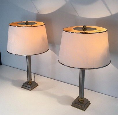 Brushed Metal Lamps by Guy Lefèvre, 1970s, Set of 2-BA-1365777