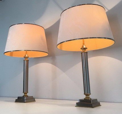 Brushed Metal Lamps by Guy Lefèvre, 1970s, Set of 2-BA-1365777