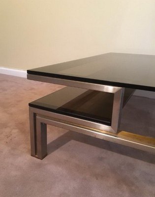 Brushed Steel and Brass Coffee Table, 1970s-BA-1365779