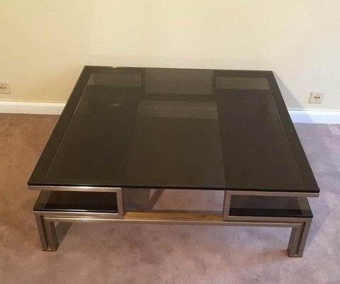 Brushed Steel and Brass Coffee Table, 1970s-BA-1365779