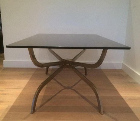 Brushed Steel Coffee Table with Smoked Glass Top from Maison Charles, 1960s-BA-658615