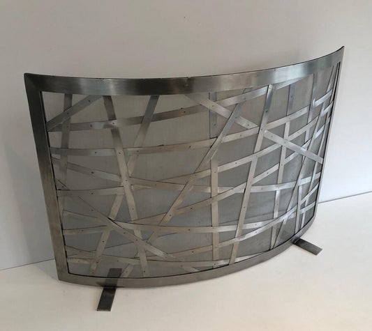 Brushed Steel Fireplace Screen, France, 1970s