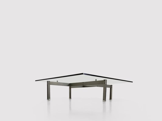 Brushed Steel & Glass Onda Coffee Table by Giovanni Offredi for Saporiti, 1970s-PDW-1396864