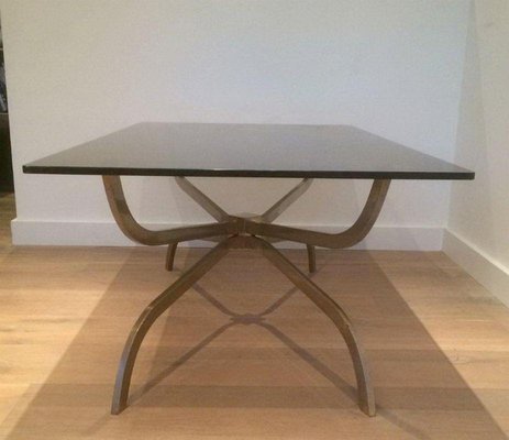 Brushed Steel & Smoked Glass Coffee Table from Maison Charles, 1960s-BA-1365693