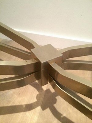 Brushed Steel & Smoked Glass Coffee Table from Maison Charles, 1960s-BA-1365693