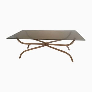 Brushed Steel & Smoked Glass Coffee Table from Maison Charles, 1960s-BA-1365693