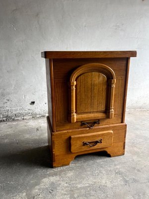 Brutalist 1 Door Oak and Brass Cabinet-PDG-1999477