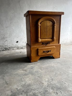 Brutalist 1 Door Oak and Brass Cabinet-PDG-1999477