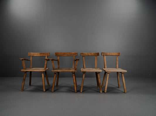 Brutalist 3KP Side Chairs in Oak, 1950s, Set of 4