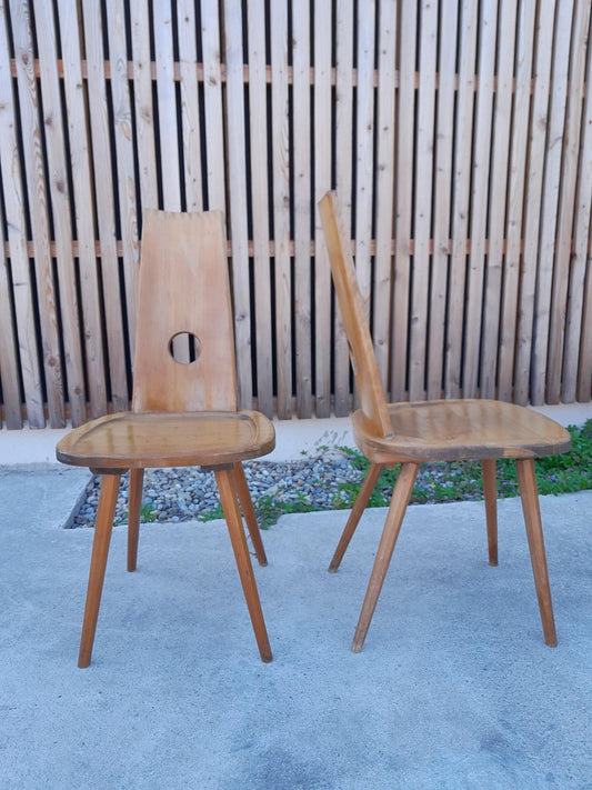 Brutalist All-Wood Chairs, Set of 2