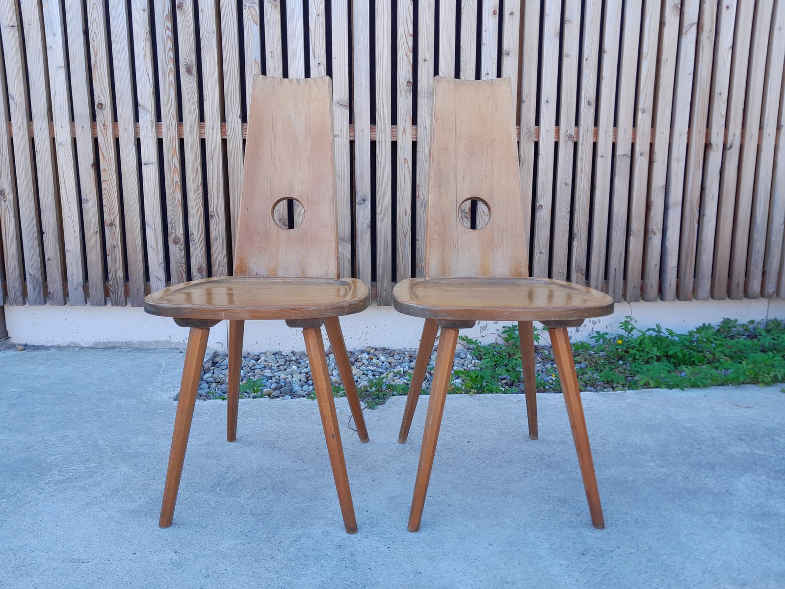 Brutalist All-Wood Chairs, Set of 2