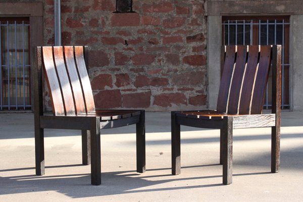 Brutalist Armchairs in Burned Wood, 1950s, Set of 2-WEQ-1339072