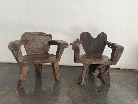 Brutalist Armchairs in Wood, Northern Spain, 1960s, Set of 2-NDN-2027524