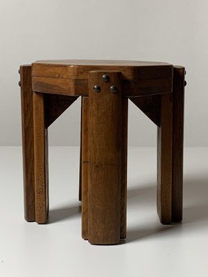 Brutalist Art Deco Dutch Small Low Stool Plant Stand, 1950s-BHG-2036216