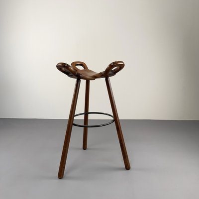 Brutalist Bar Stool in Wood, 1970s-VQG-1702499