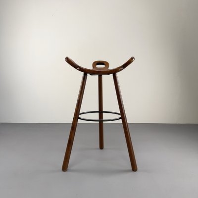 Brutalist Bar Stool in Wood, 1970s-VQG-1702499