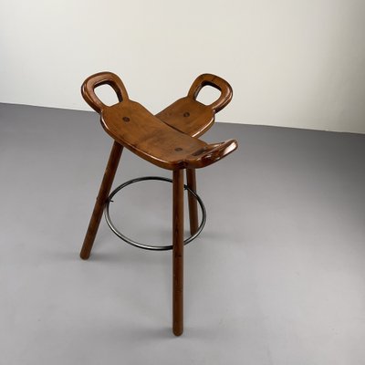 Brutalist Bar Stool in Wood, 1970s-VQG-1702499