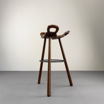 Brutalist Bar Stool in Wood, 1970s-VQG-1702499