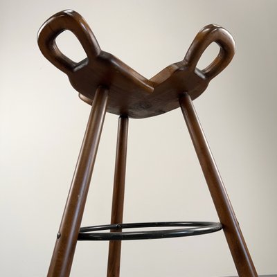 Brutalist Bar Stool in Wood, 1970s-VQG-1702499