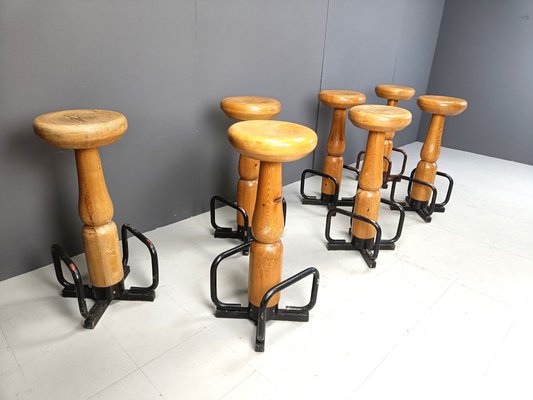 Brutalist Bar Stools, 1960s, Set of 7-IRH-2027029