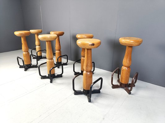 Brutalist Bar Stools, 1960s, Set of 7-IRH-2027029