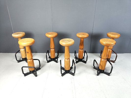 Brutalist Bar Stools, 1960s, Set of 7-IRH-2027029