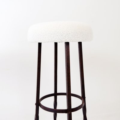 Brutalist Bar Stools in Faux Sheepskin and Iron, 1960s, Set of 2-NYF-2019019