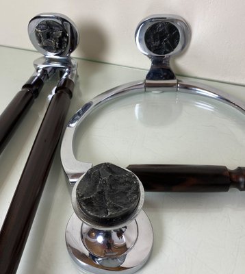 Brutalist Bathroom Set in Nickel-Plated Brass with Relief Stone, 1970s, Set of 5-WZZ-1268582