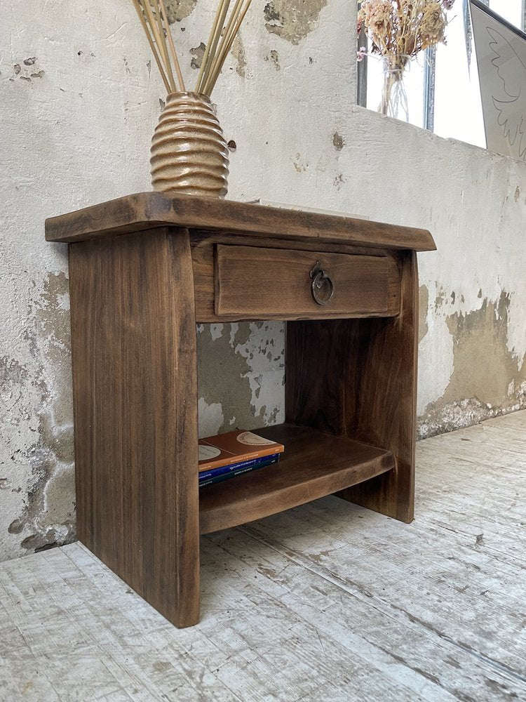 Brutalist Bedside Table in Elm, 1960s