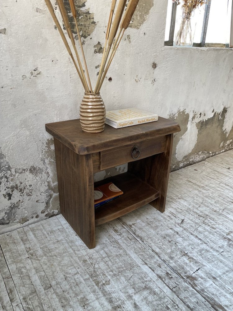 Brutalist Bedside Table in Elm, 1960s