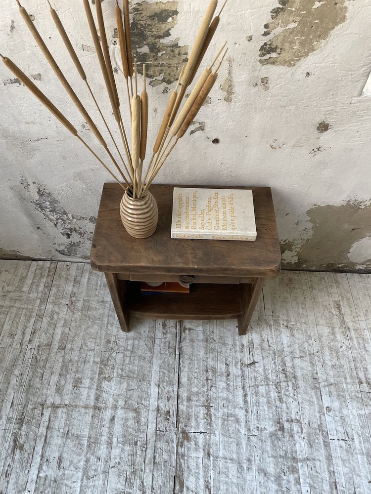 Brutalist Bedside Table in Elm, 1960s