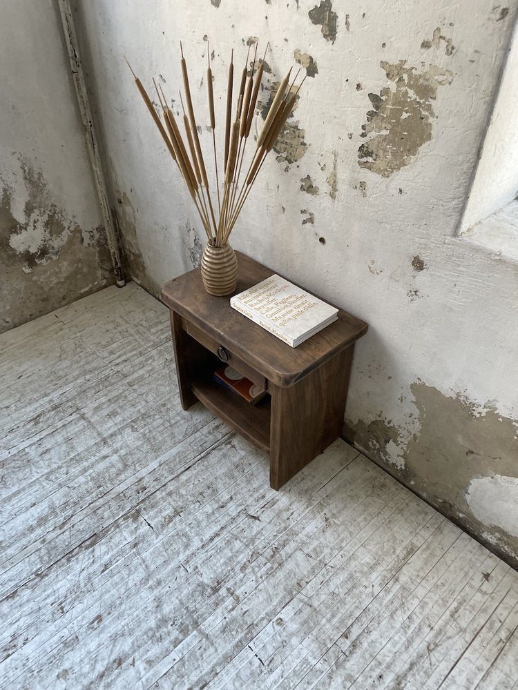 Brutalist Bedside Table in Elm, 1960s